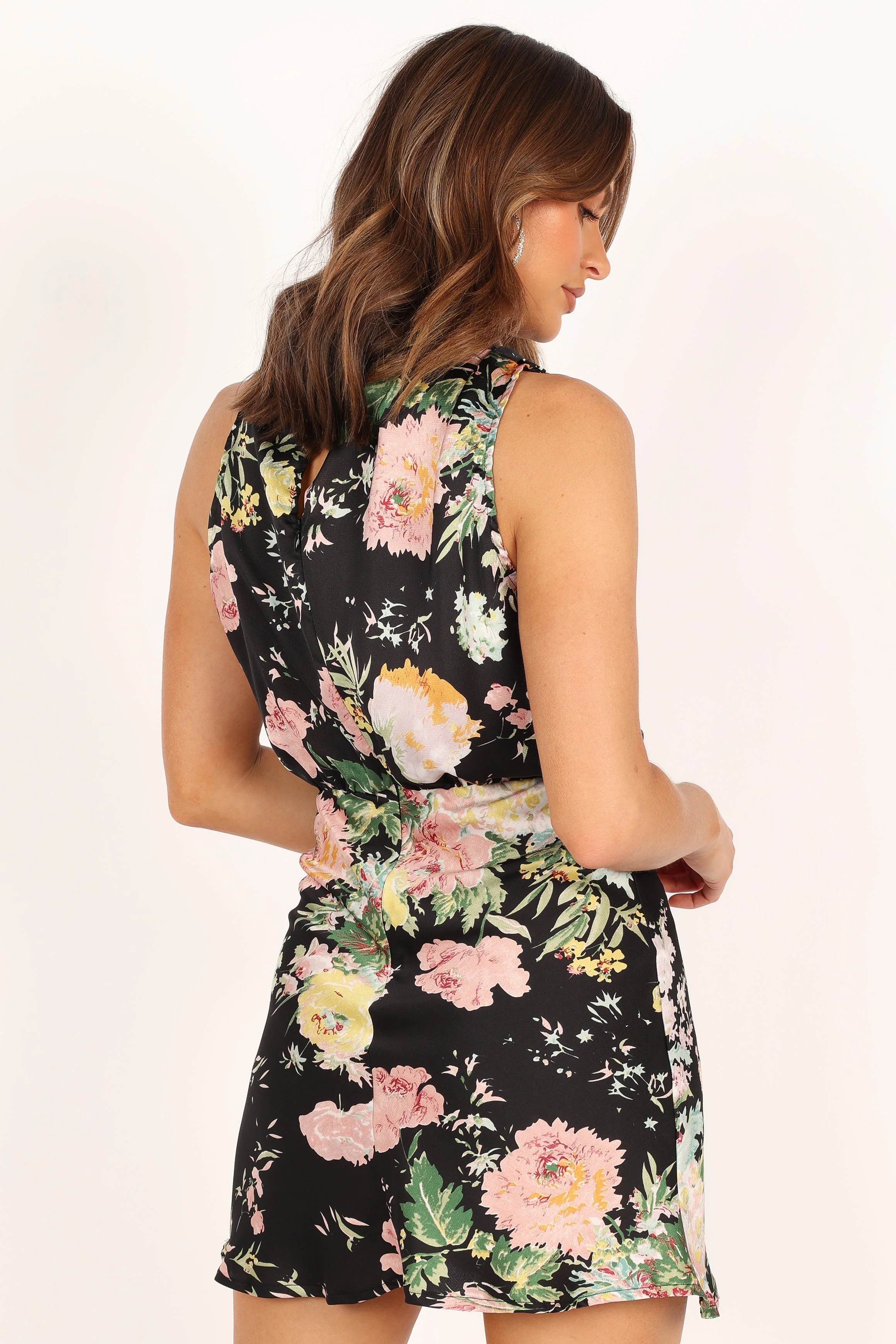 Anabelle Halter Neck Mini Dress - Black Floral - Image 8