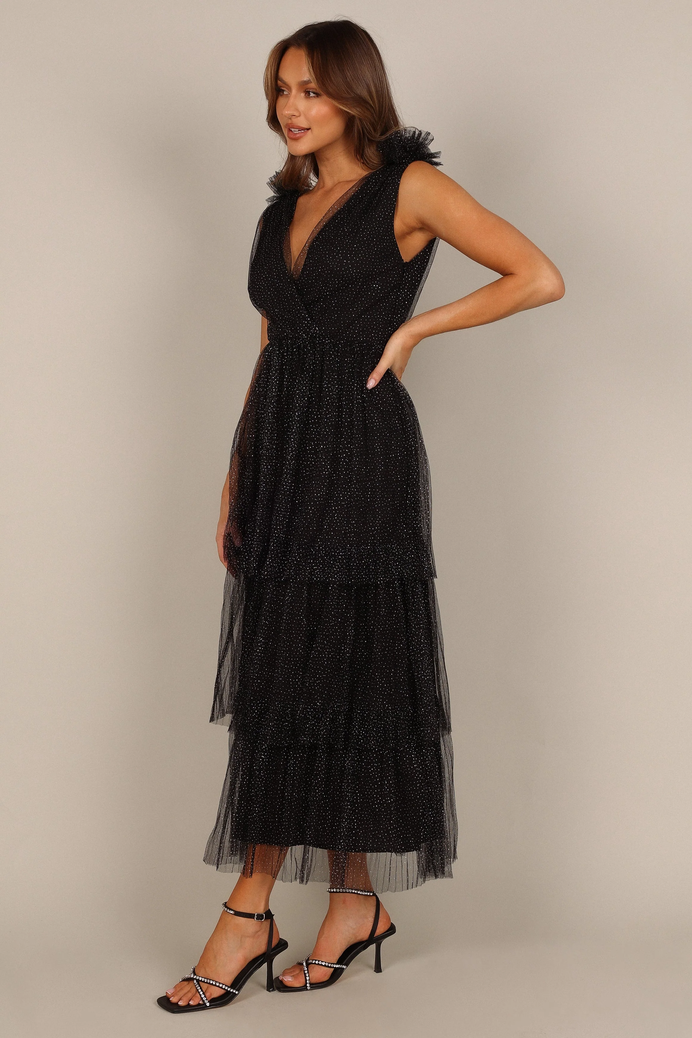 Asteria Tulle Tiered Maxi Dress - Black Sparkle - Image 5