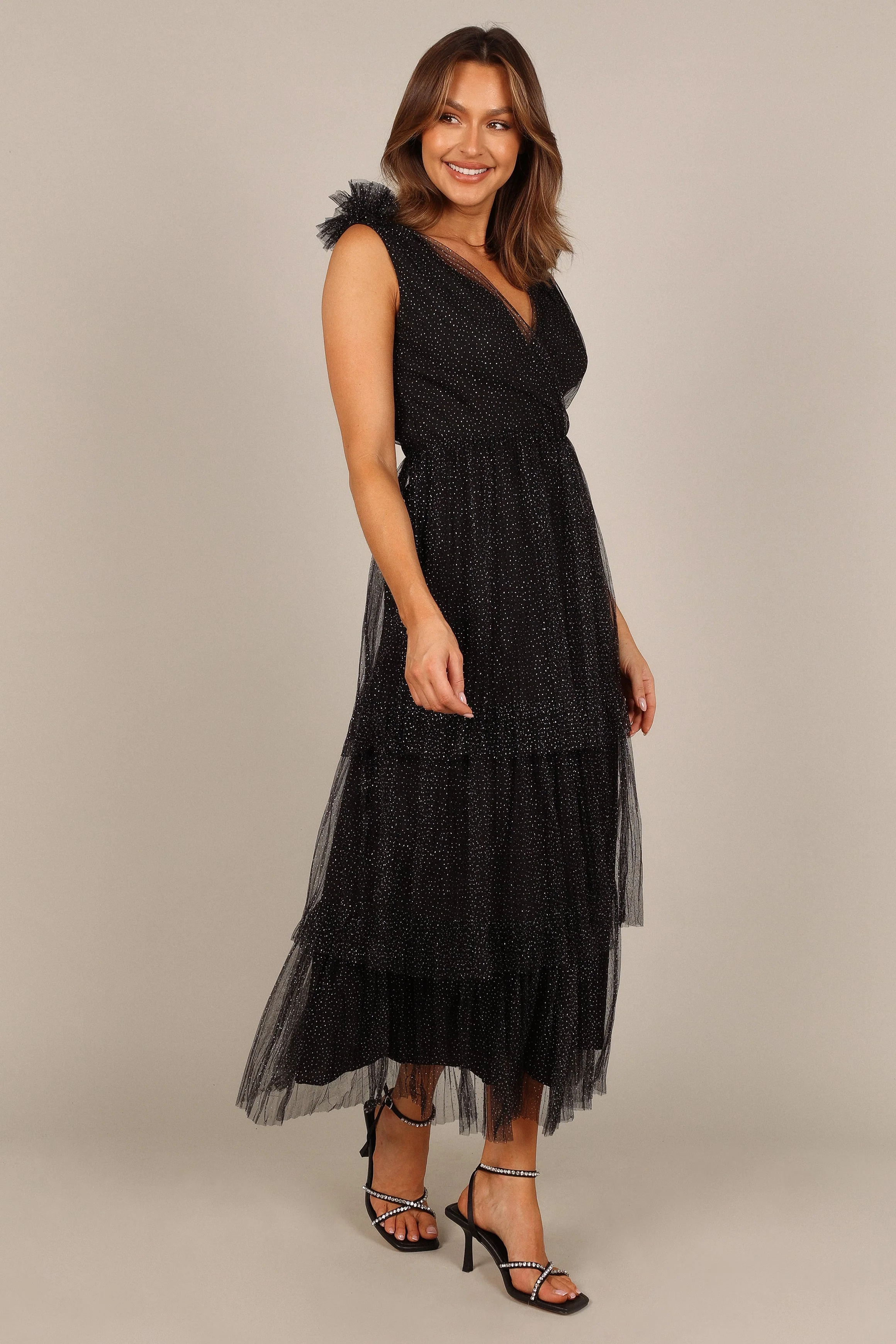 Asteria Tulle Tiered Maxi Dress - Black Sparkle - Image 7