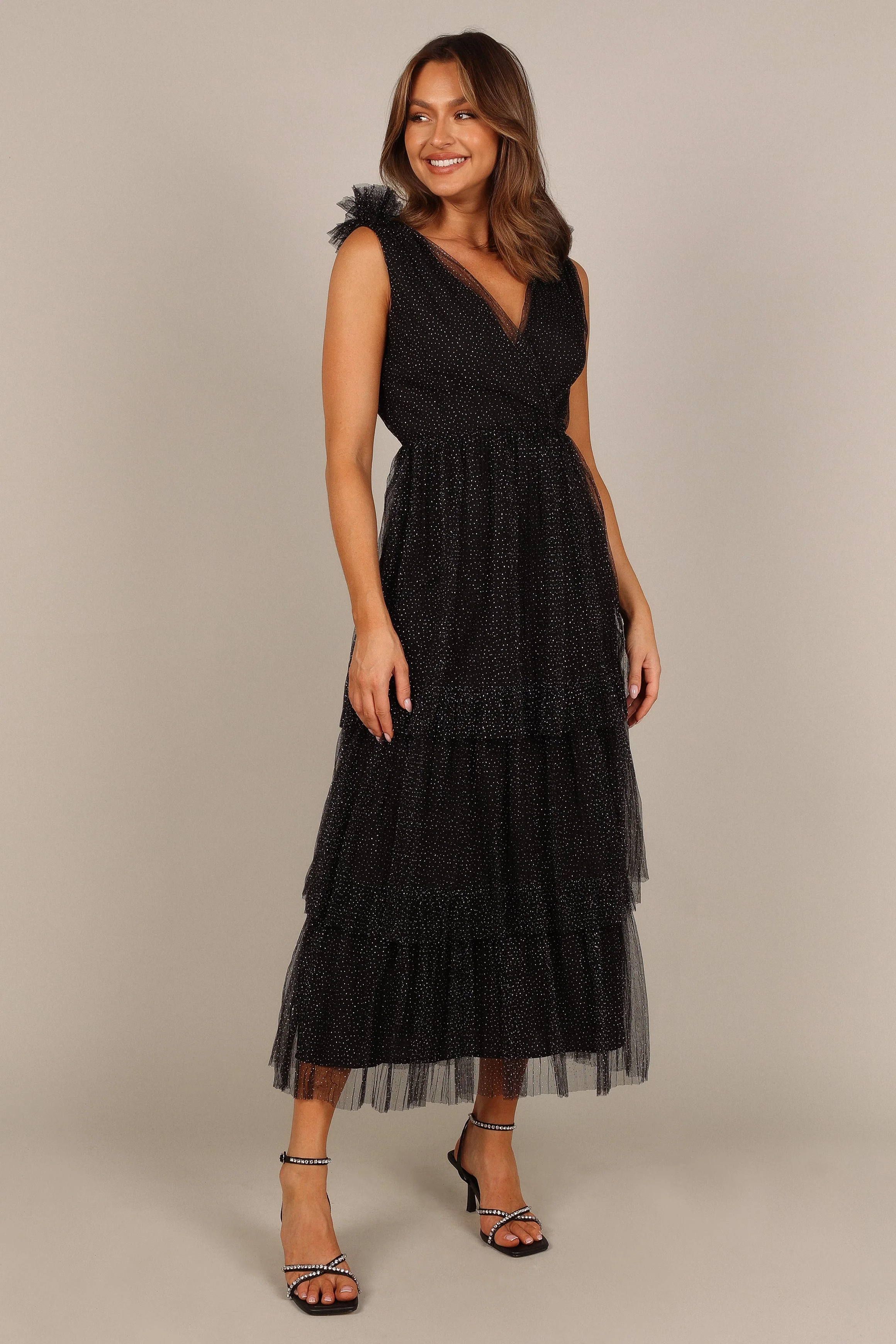 Asteria Tulle Tiered Maxi Dress - Black Sparkle - Image 8