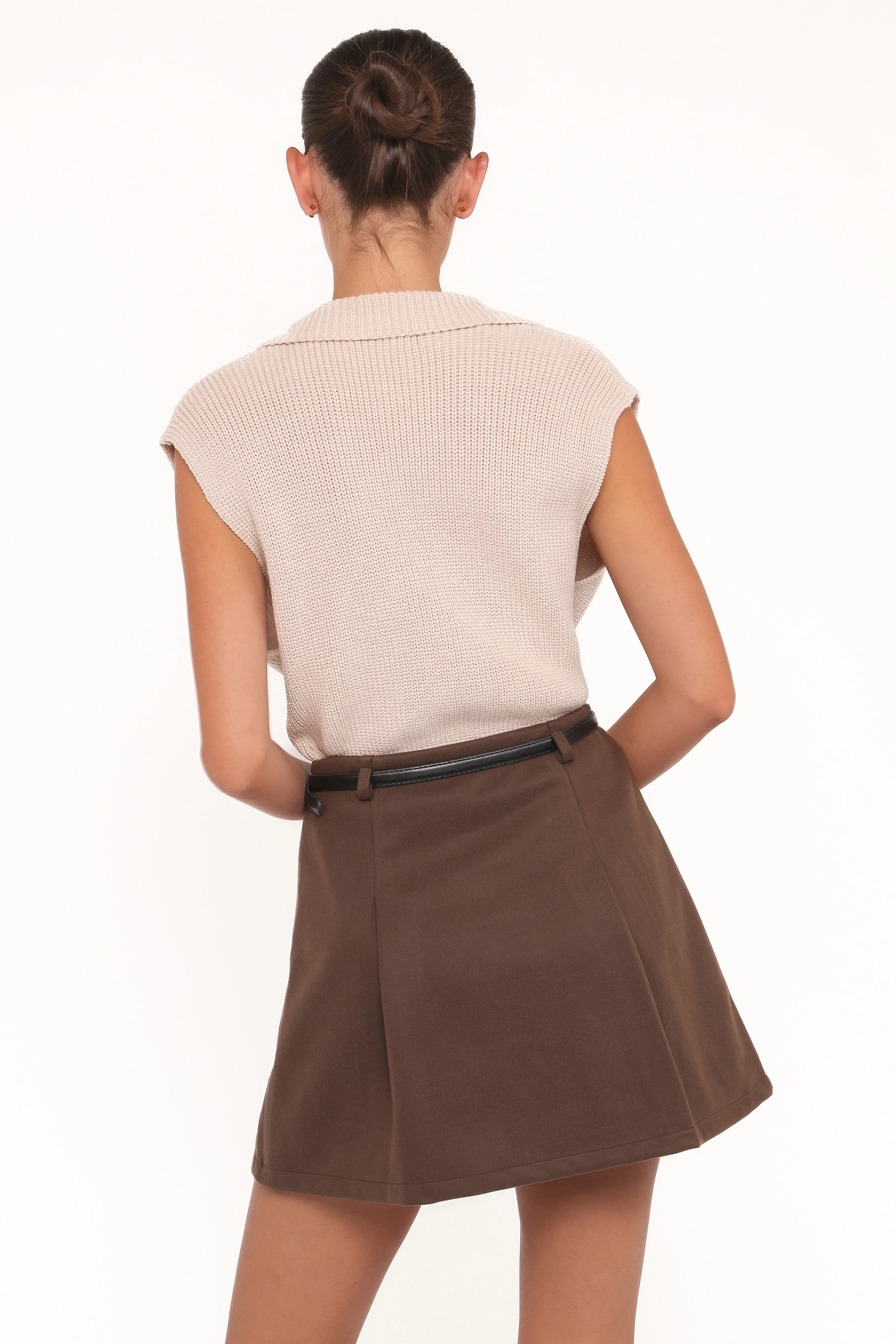 Cassia Belted A-Line Skirt - Chocolate Brown - Image 4