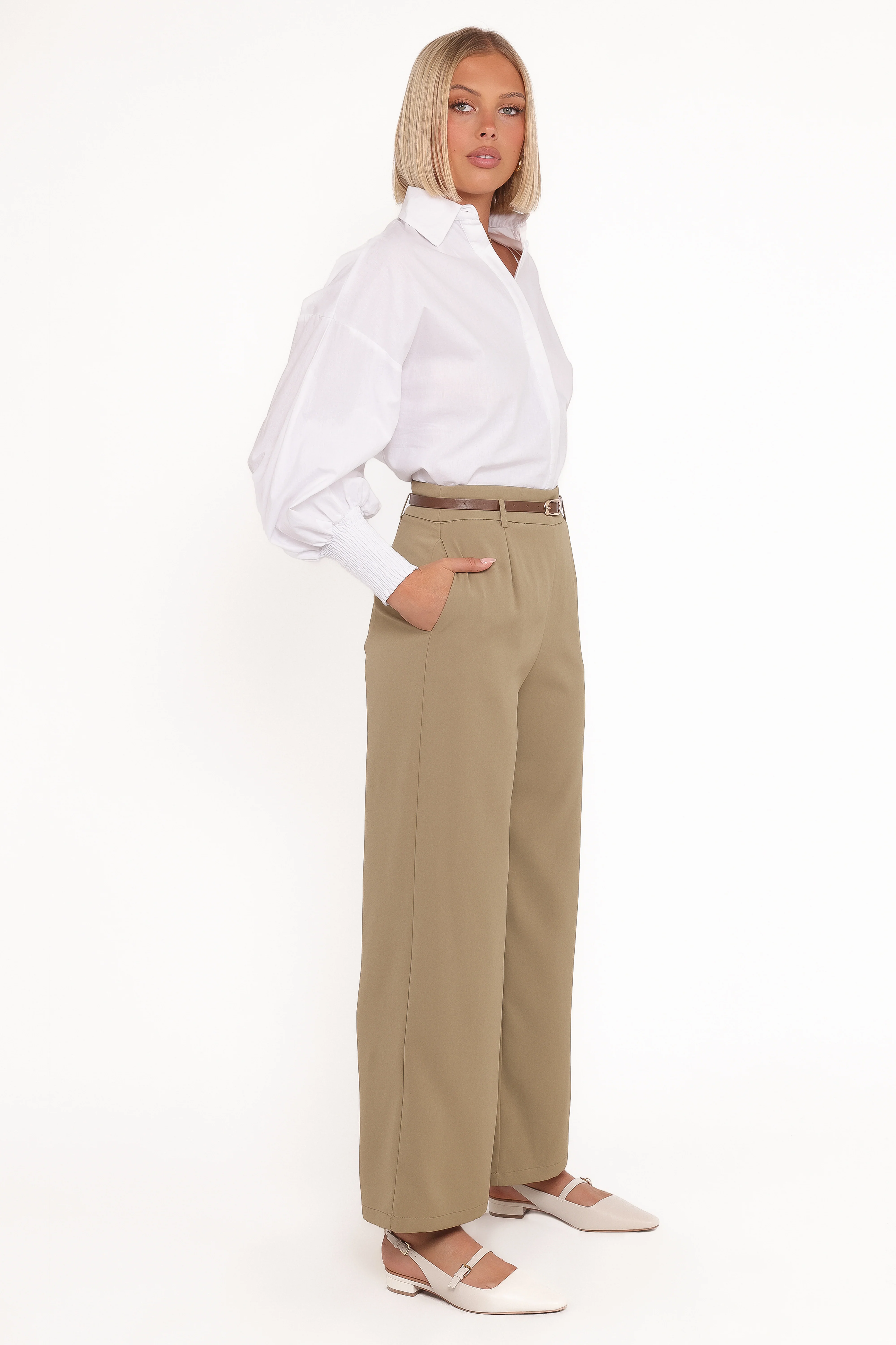 Ceres Belted Wide Leg Pant - Olive - Image 4