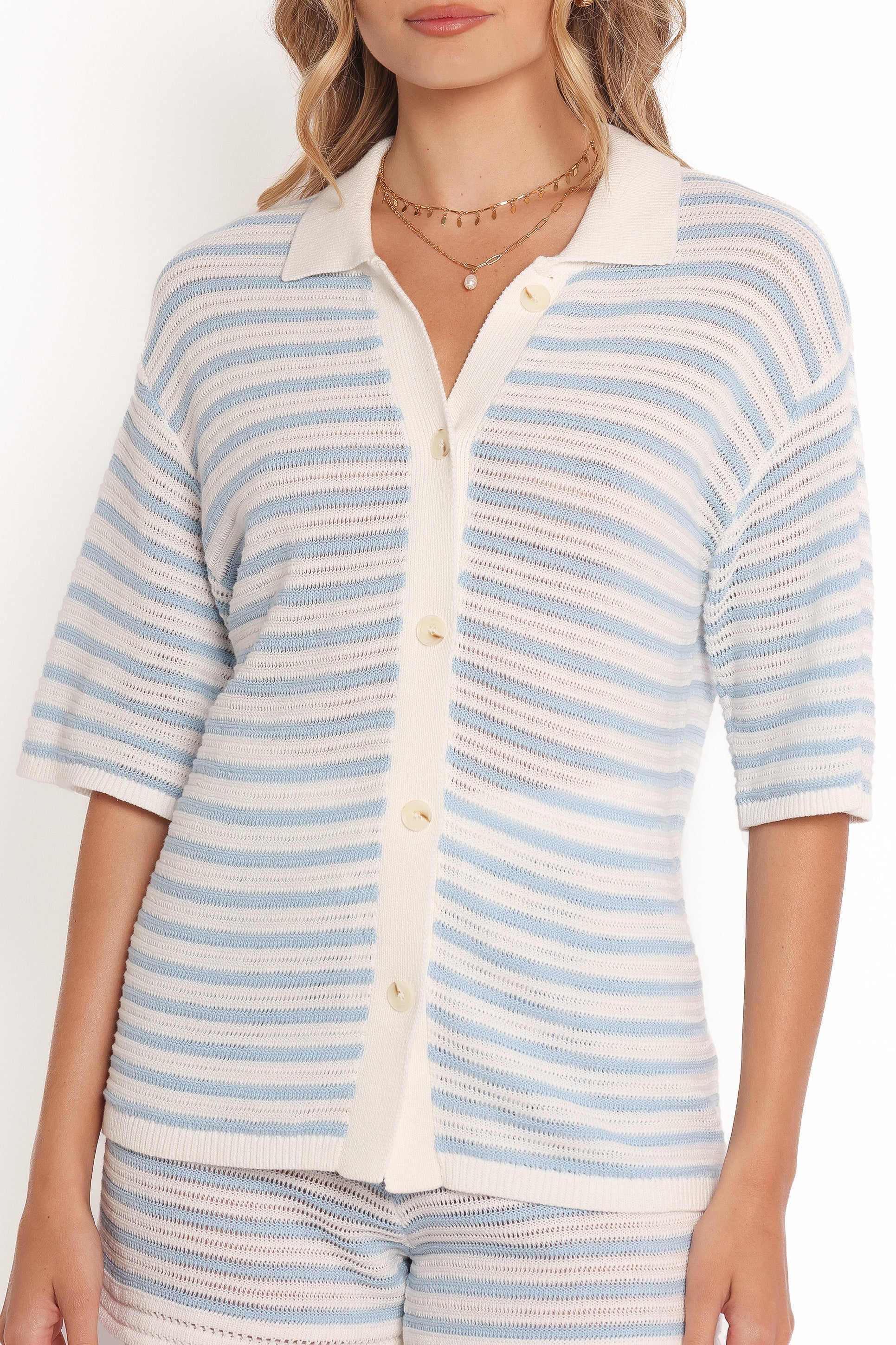 Cherie Knit Shirt - Cream Sky Blue - Image 8