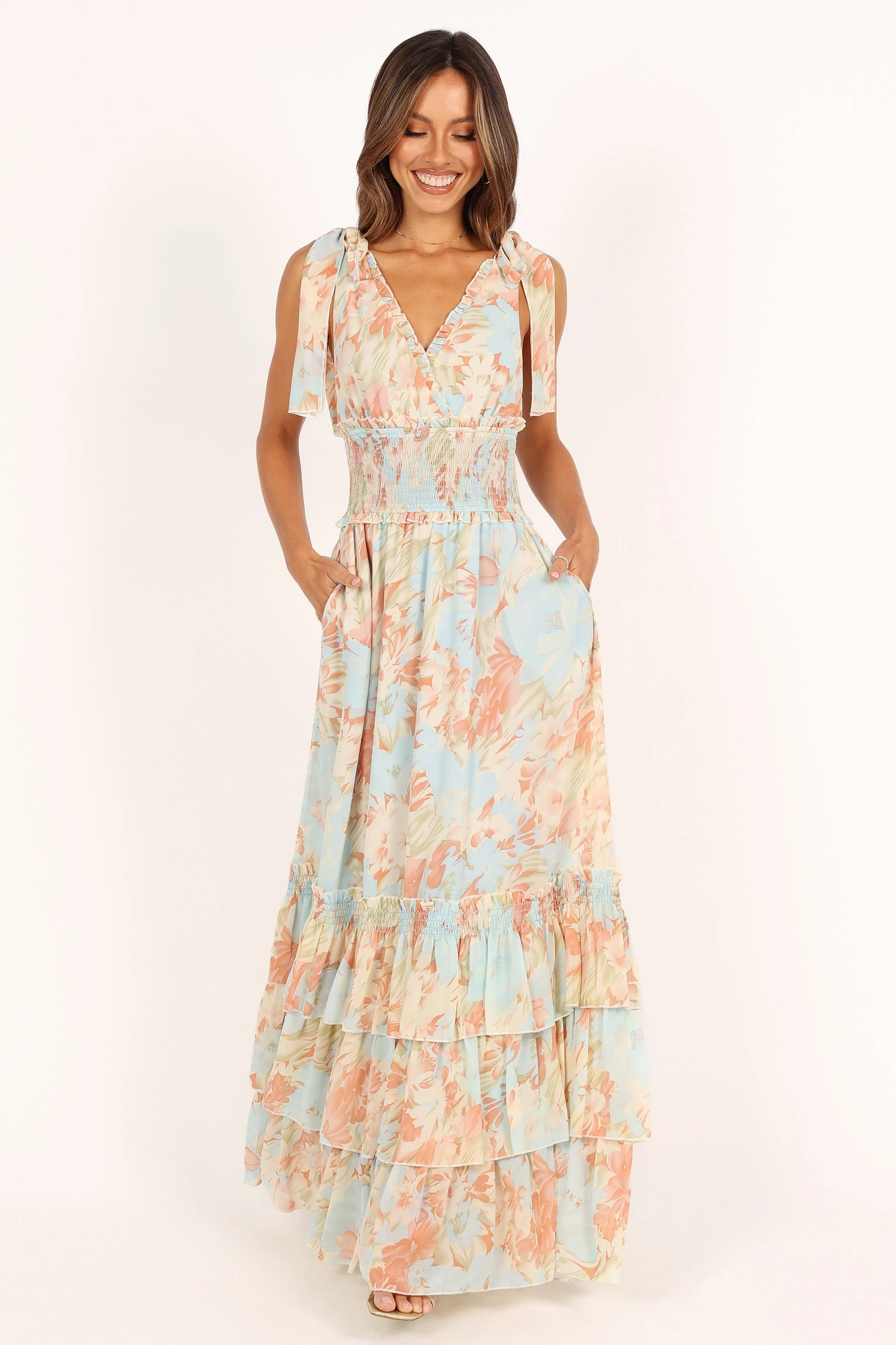 Christabel Tiered Maxi Dress - Blue Floral - Image 7