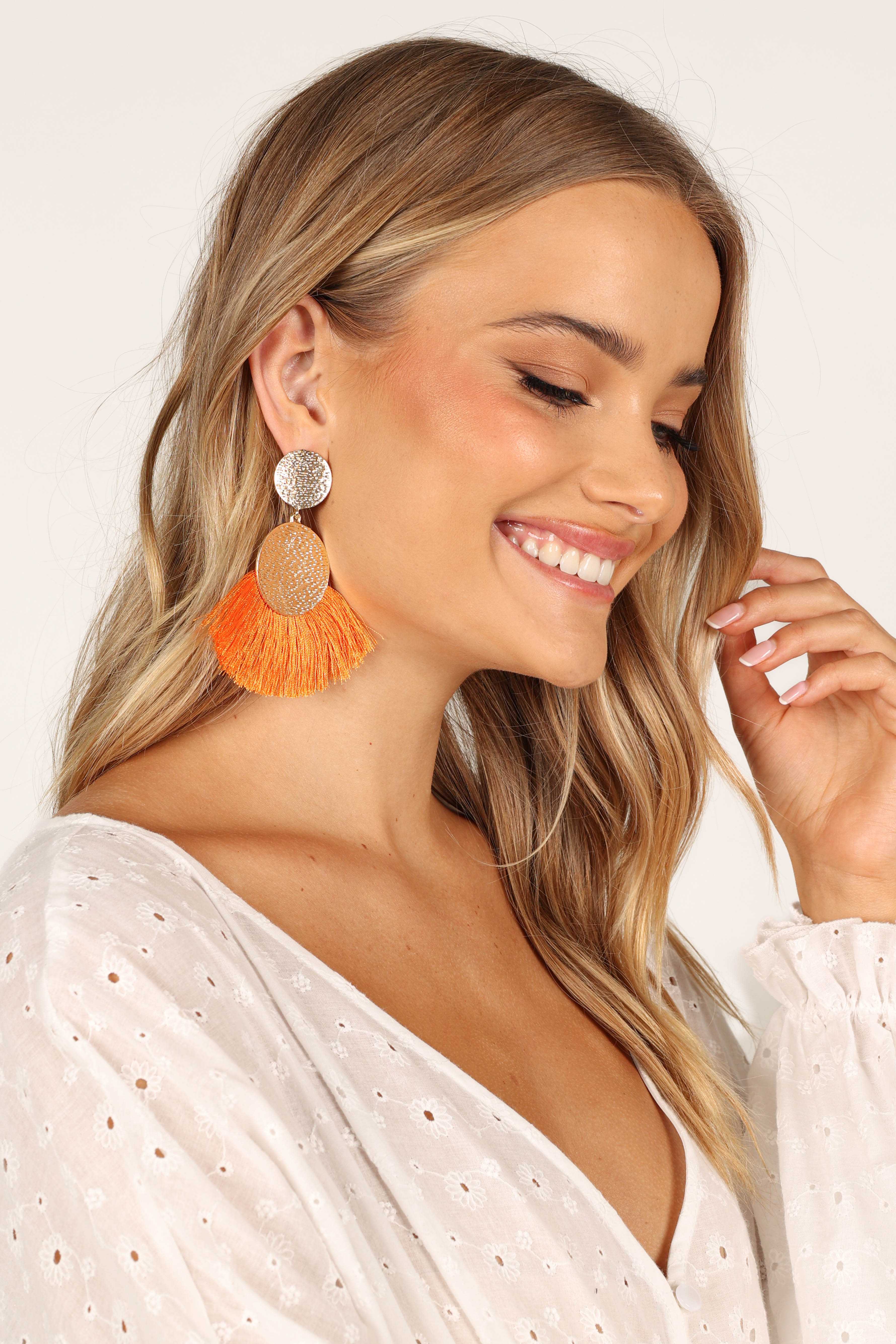 Eloise Tassel Earrings - Gold/Orange - Image 3