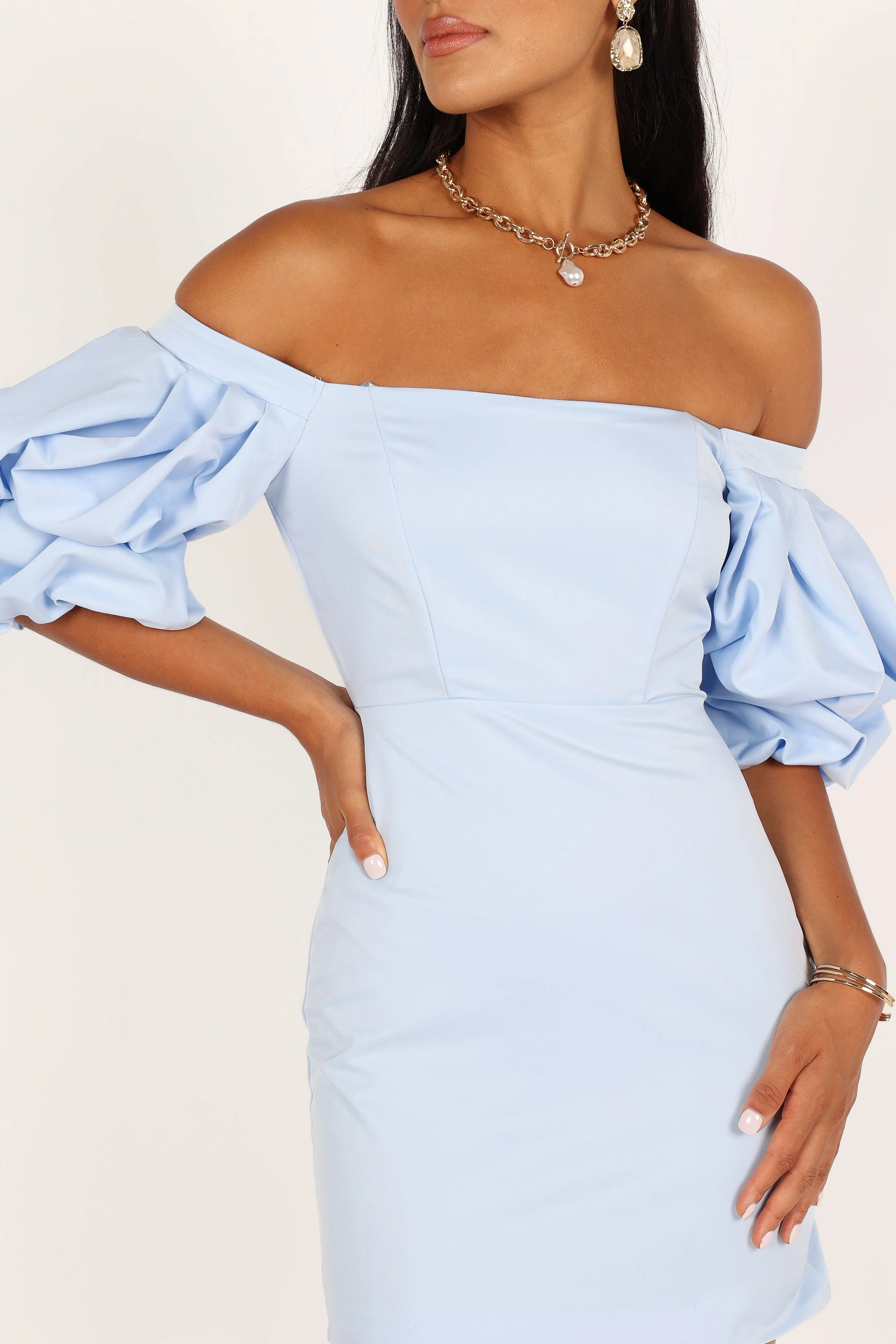 Fern Puff Sleeve Mini Dress - Icy Blue - Image 6
