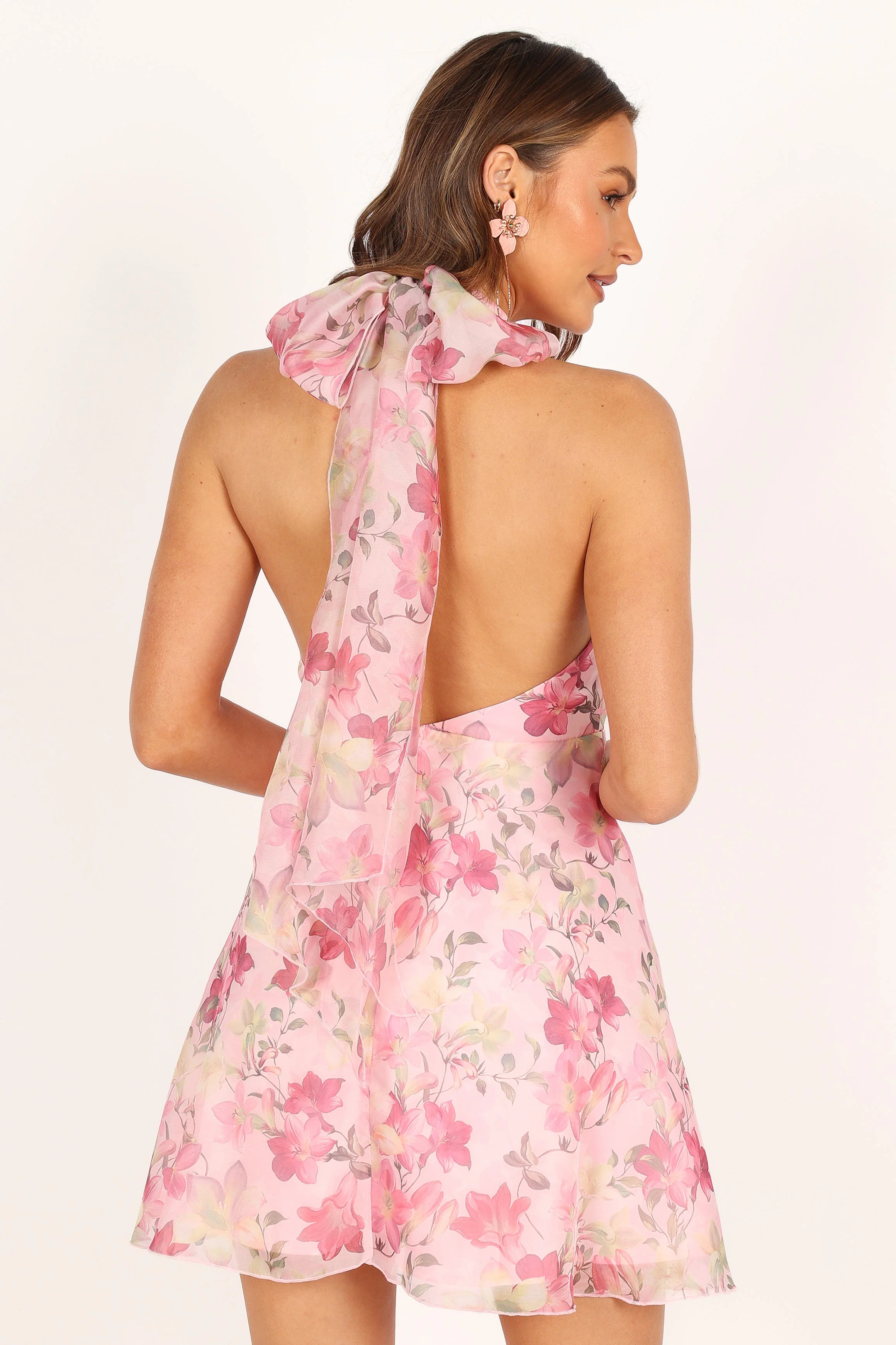Gardenia Halter Mini Dress - Pink Floral - Image 9