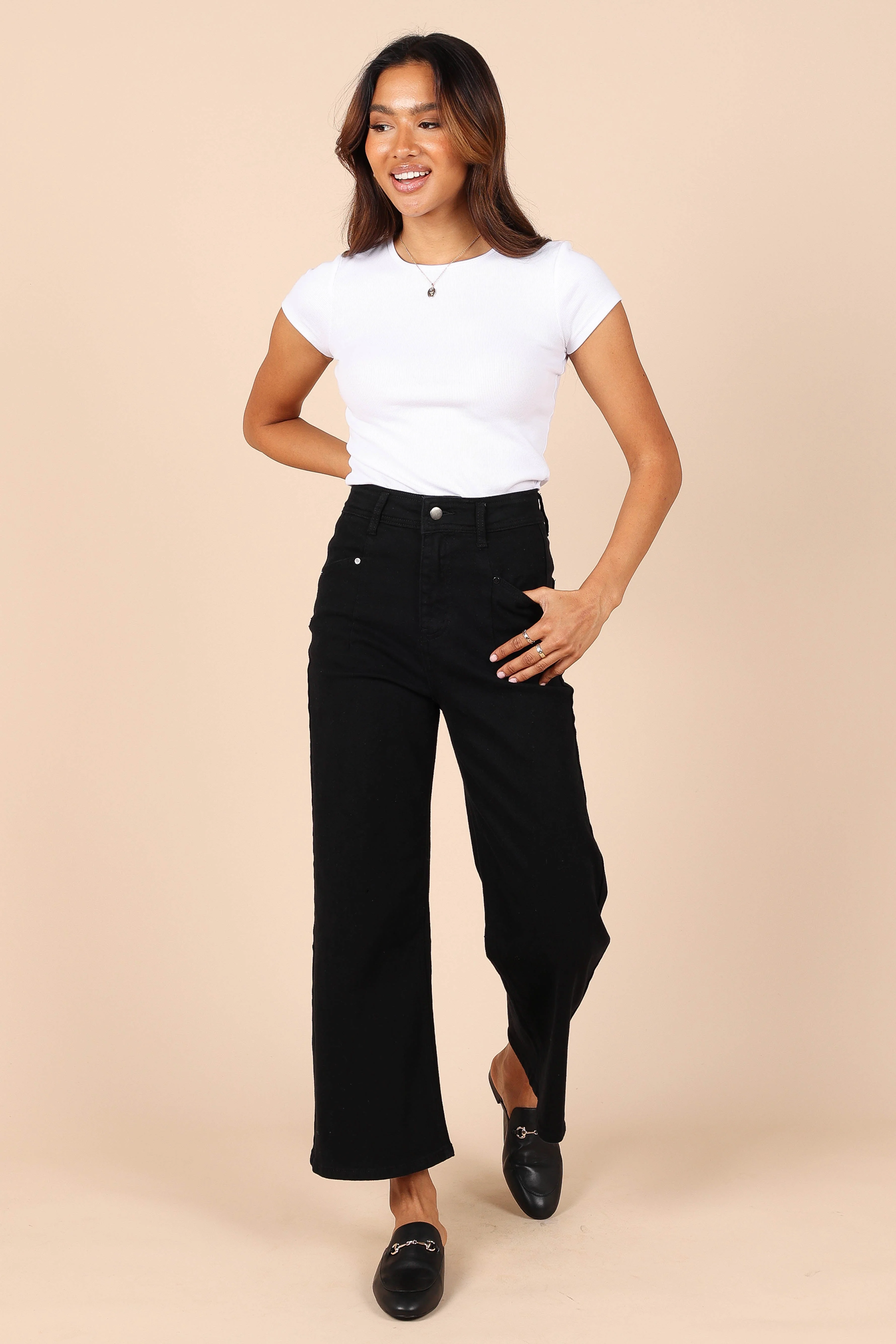 Georgette High Waisted Straight Leg Pants - Black - Image 6
