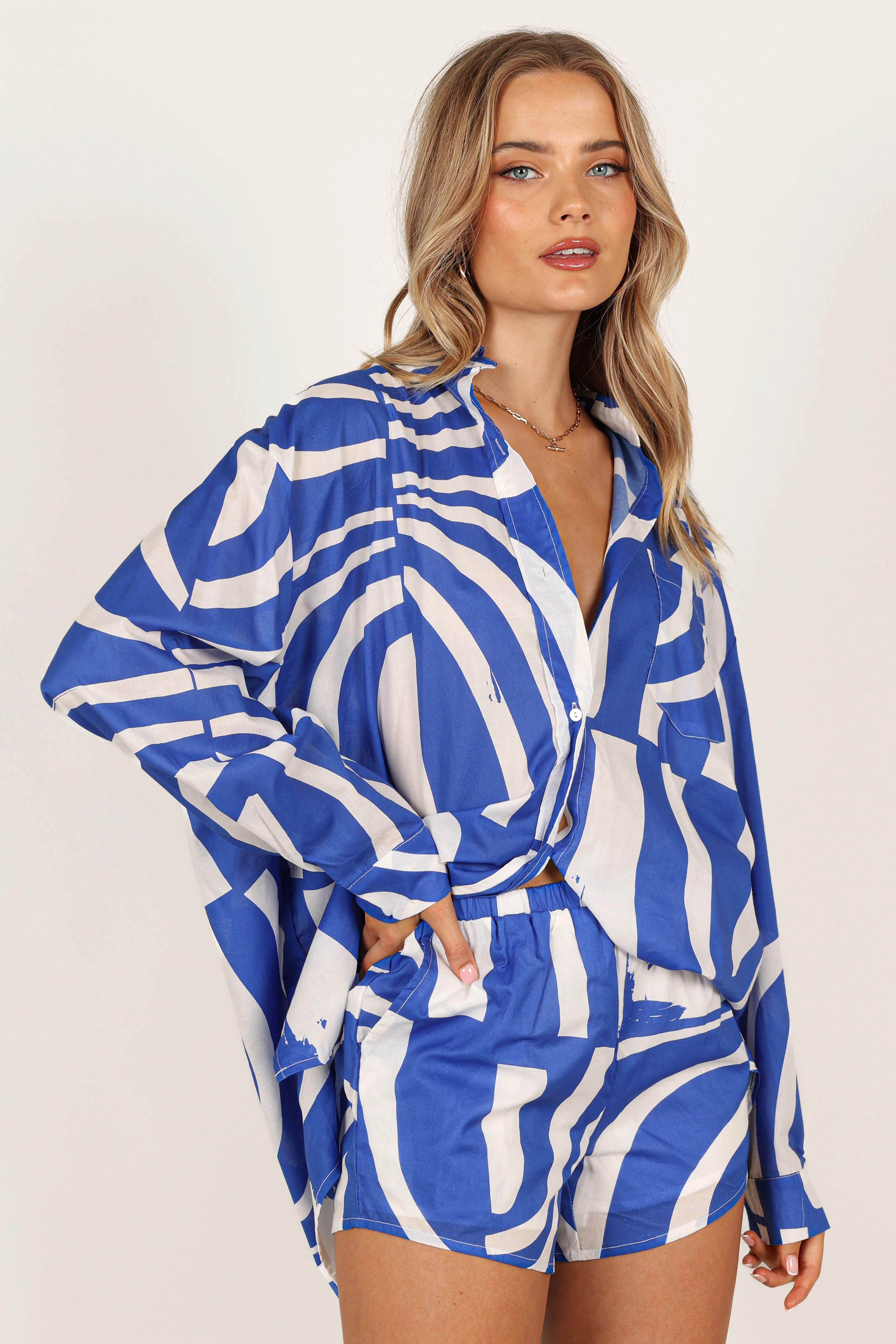 Heather Cotton Shirt - Blue Print - Image 10