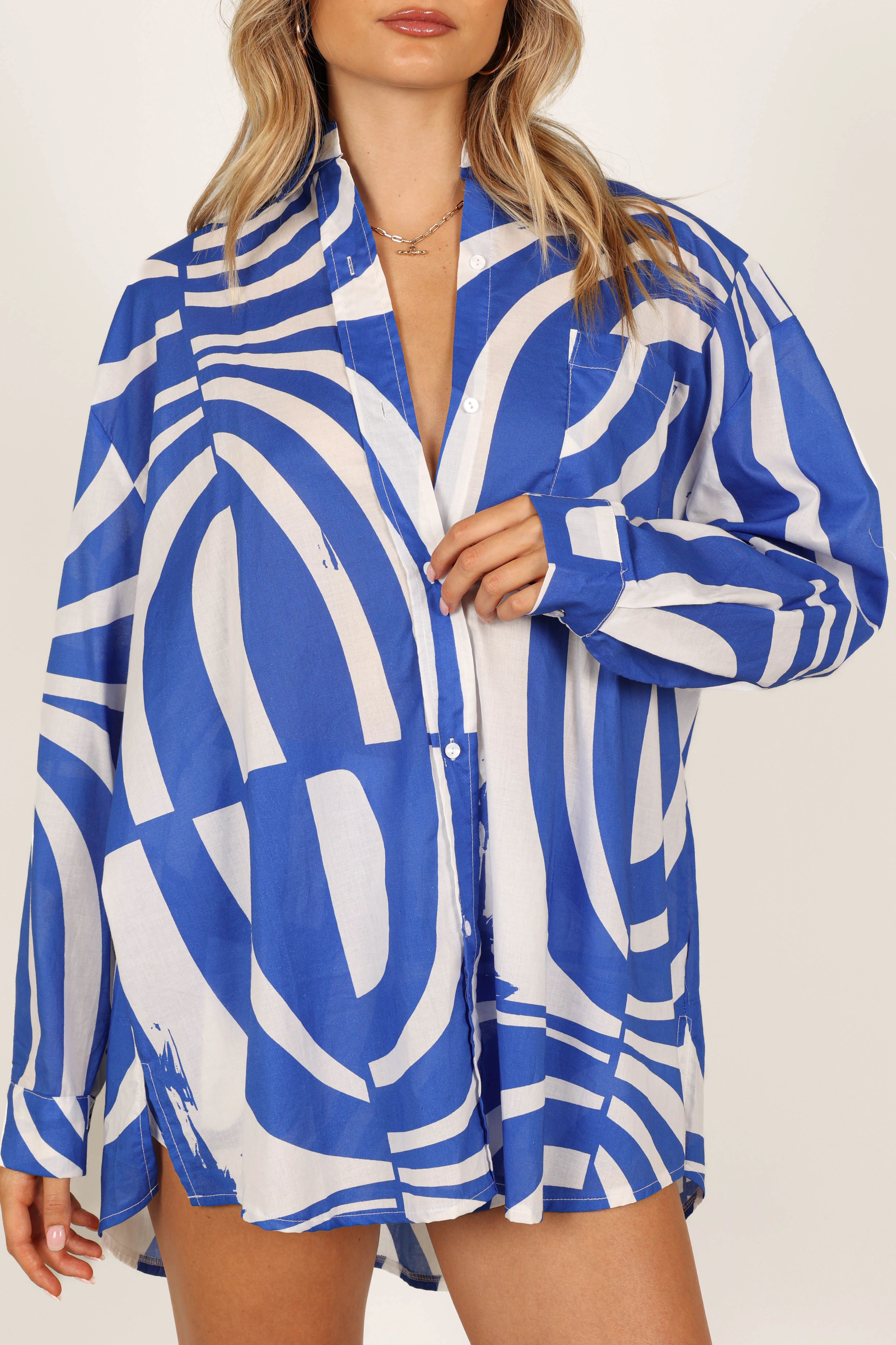 Heather Cotton Shirt - Blue Print - Image 4