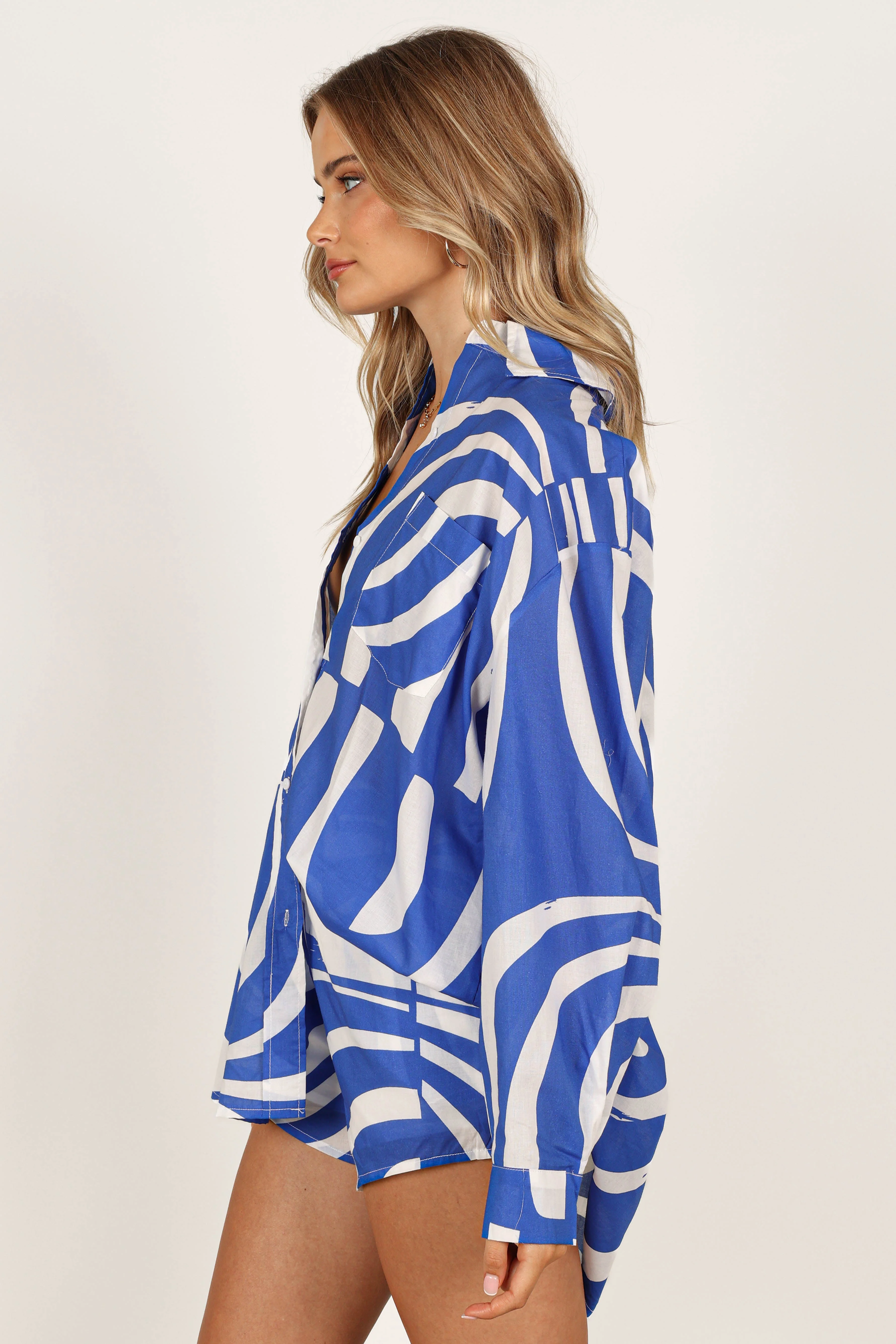 Heather Cotton Shirt - Blue Print - Image 7