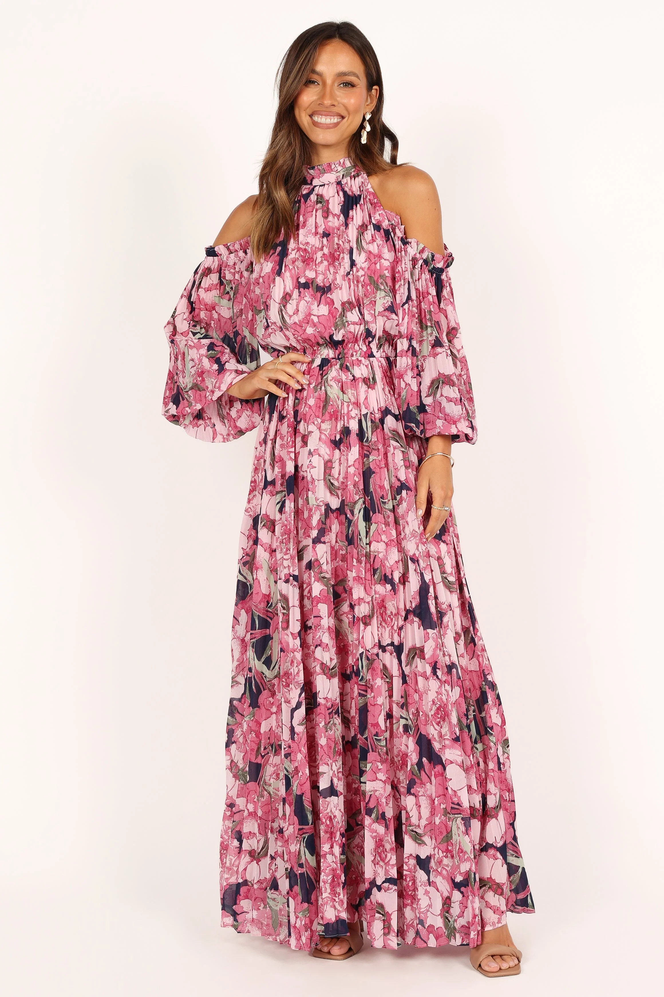 Hilary Pleated Maxi Dress - Pink Floral - Image 4