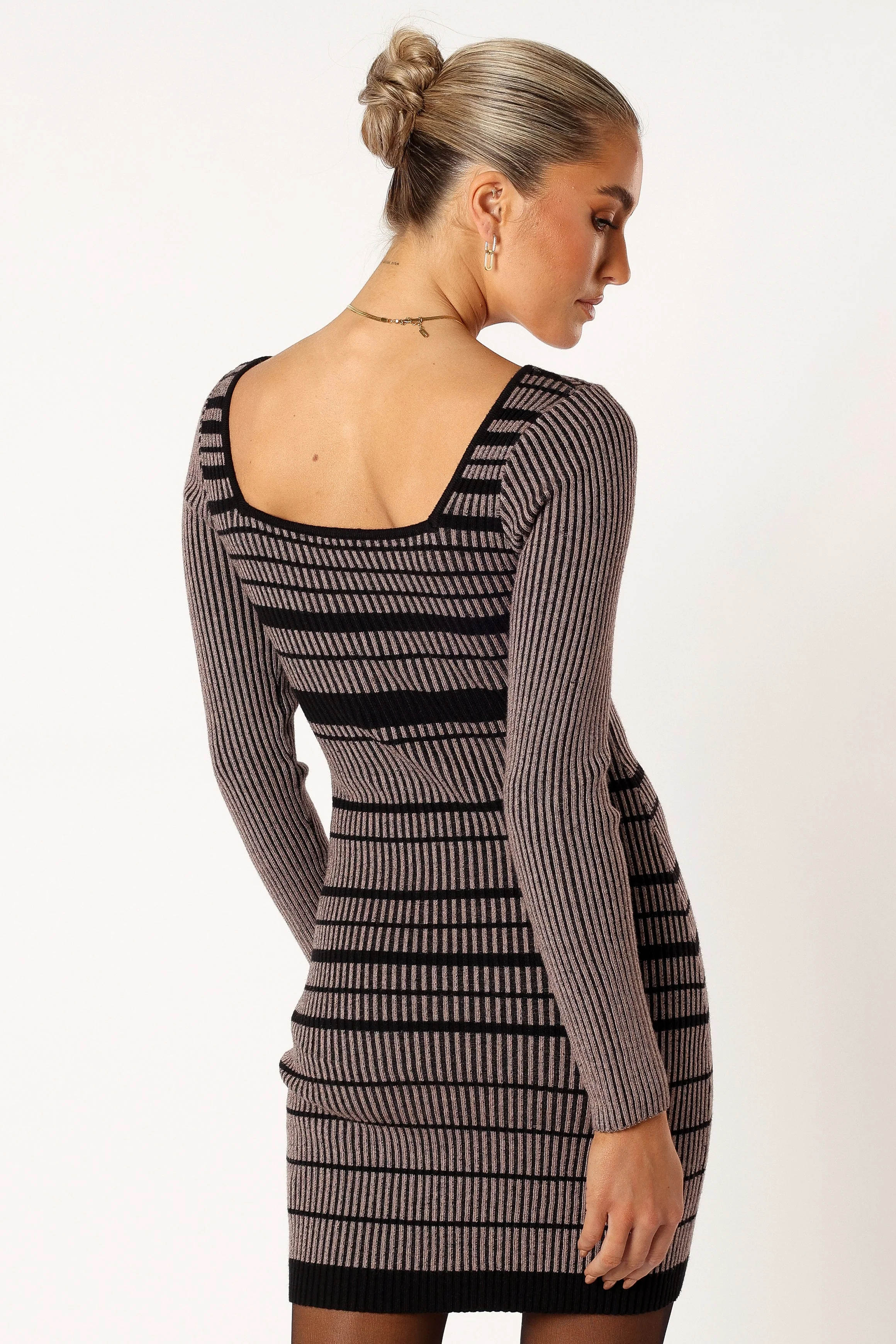 Maika Long Sleeve Mini Dress - Beige Black - Image 4