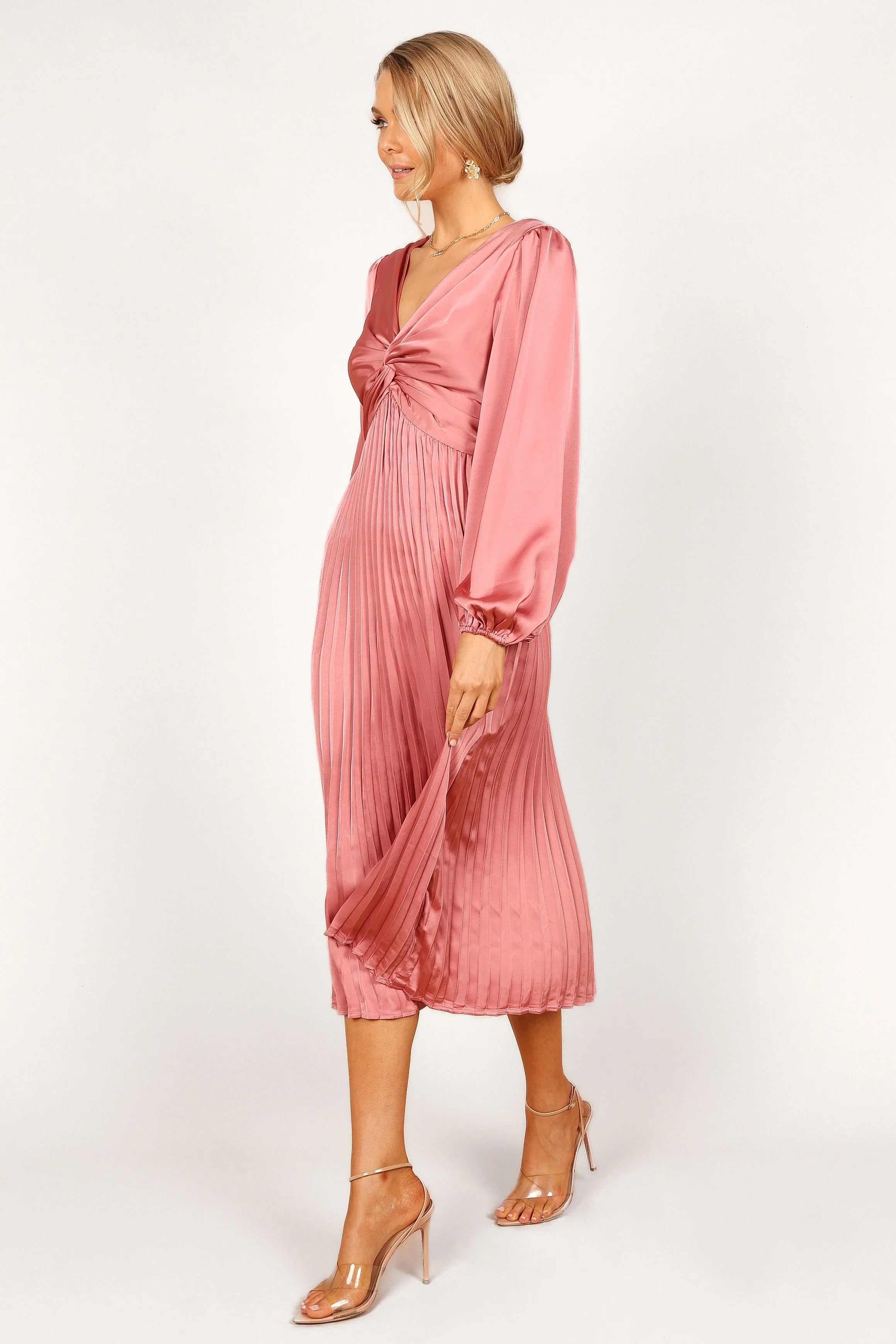 Noelle Twist Front Pleated Midi Dress - Blush - Image 4