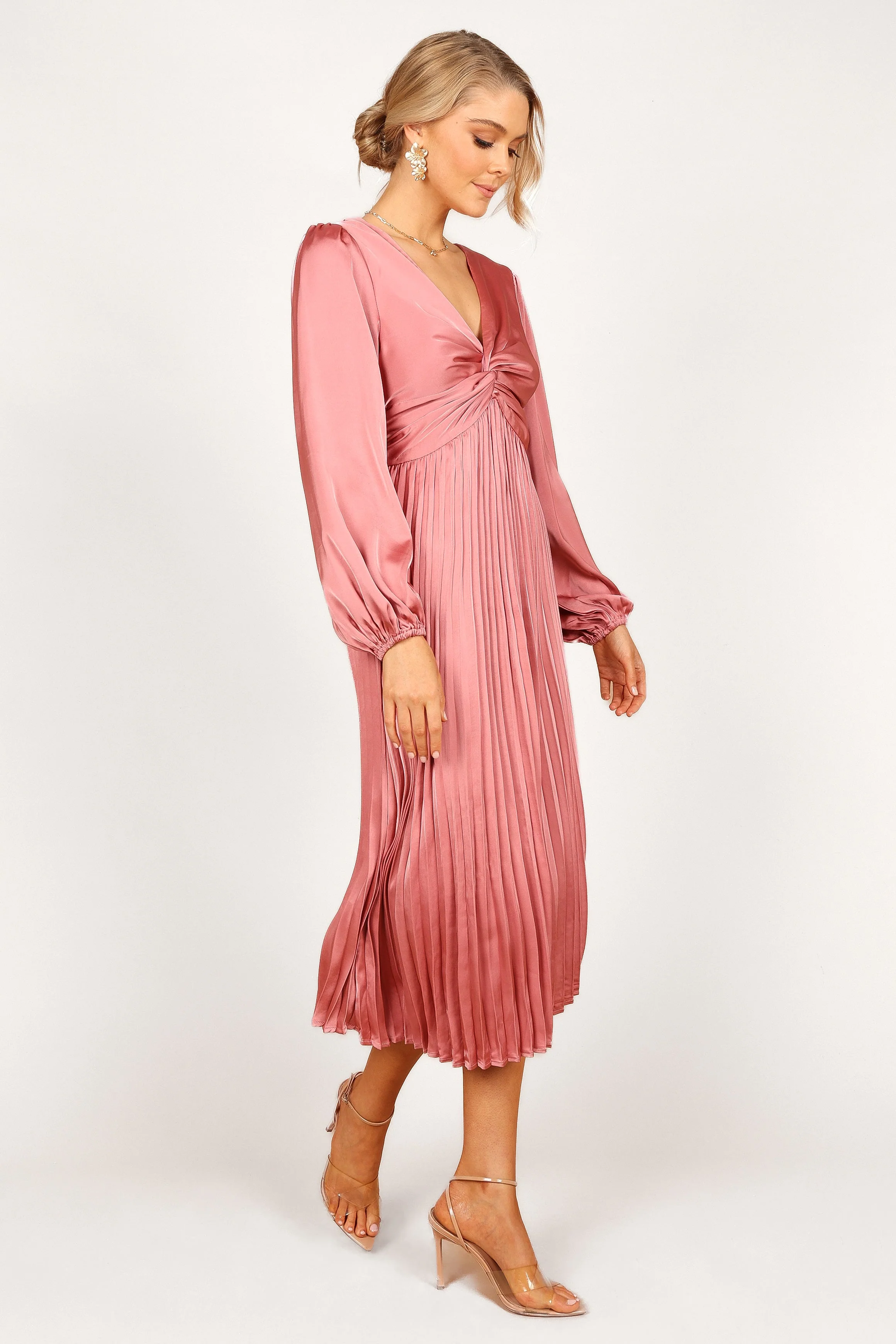 Noelle Twist Front Pleated Midi Dress - Blush - Image 5