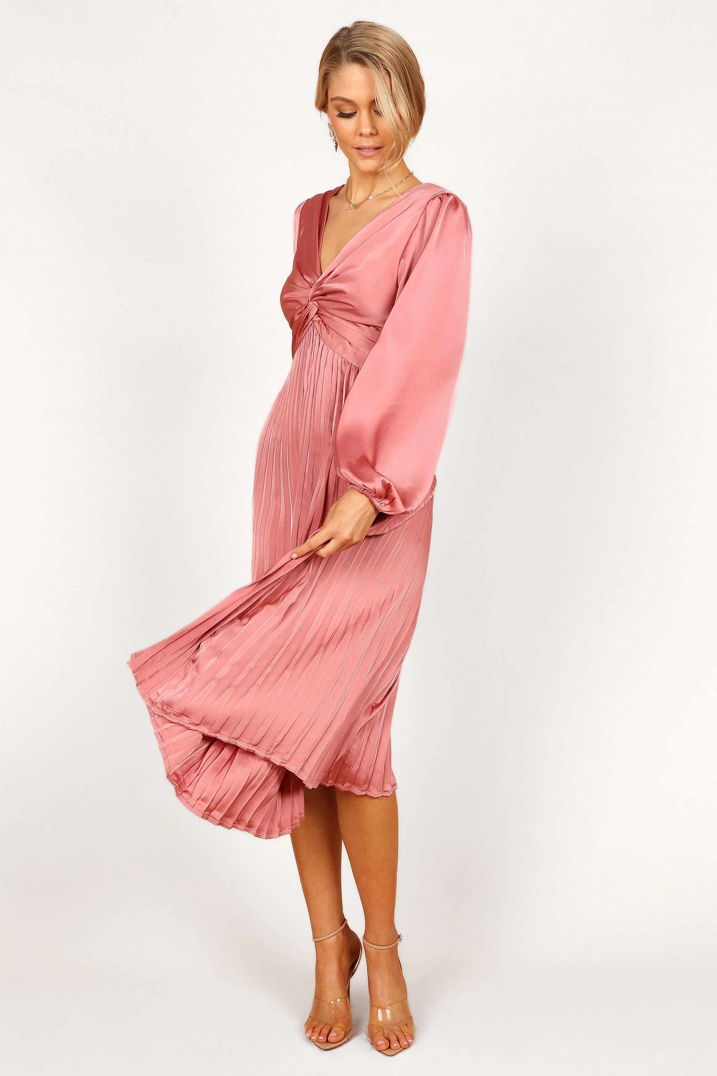 Noelle Twist Front Pleated Midi Dress - Blush - Image 7