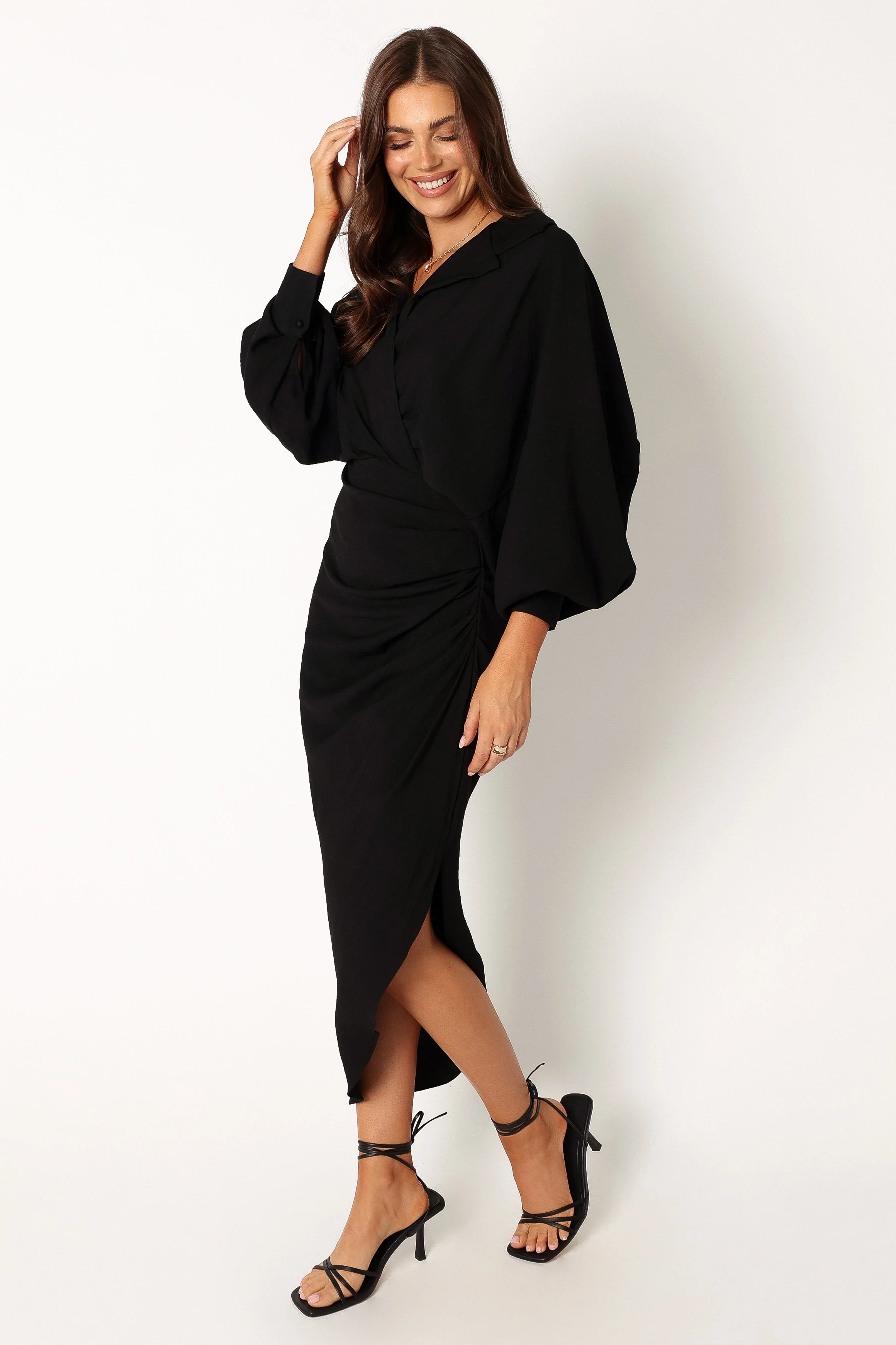 Paxton Long Sleeve Midi Dress - Black - Image 5