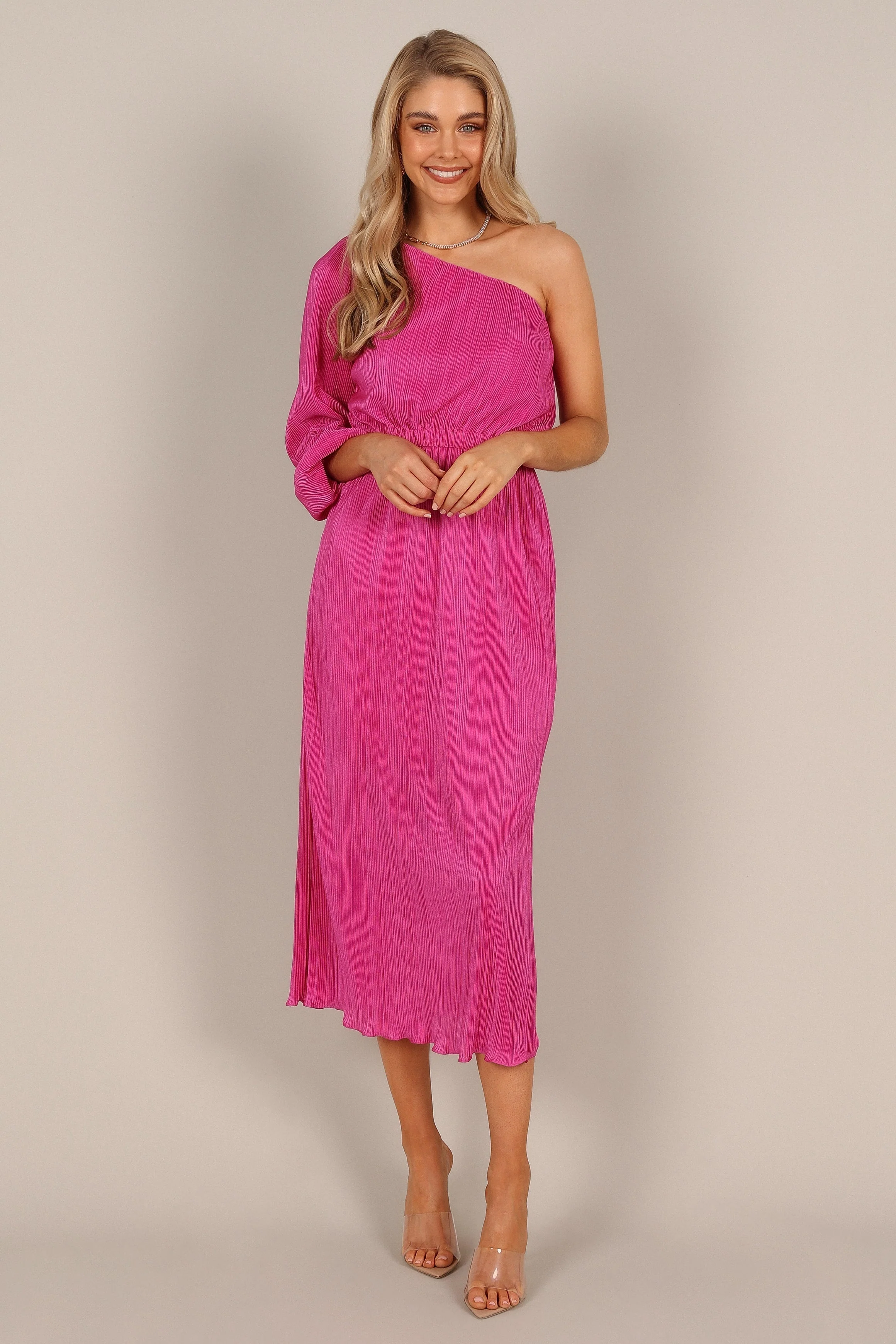 Pontee One Shoulder Pleated Midi Dress - Orchid - Image 9