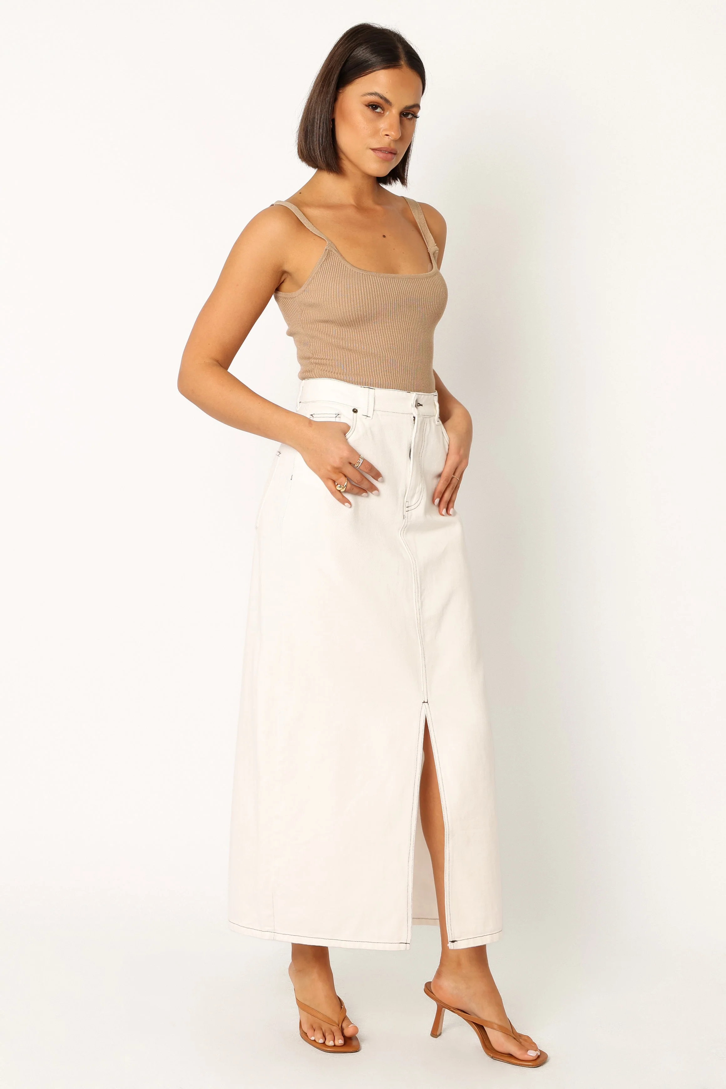 Rana Denim Midi Skirt - White - Image 3