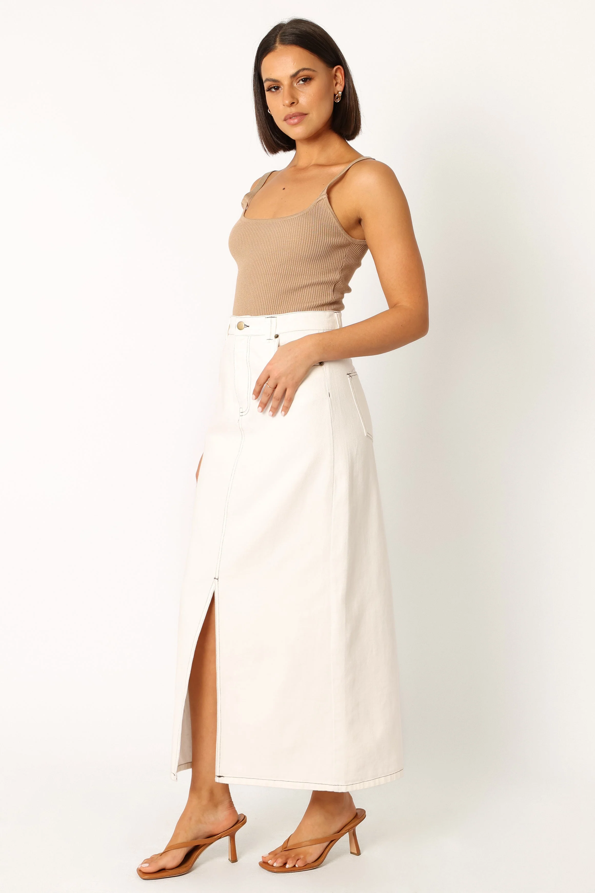 Rana Denim Midi Skirt - White - Image 5