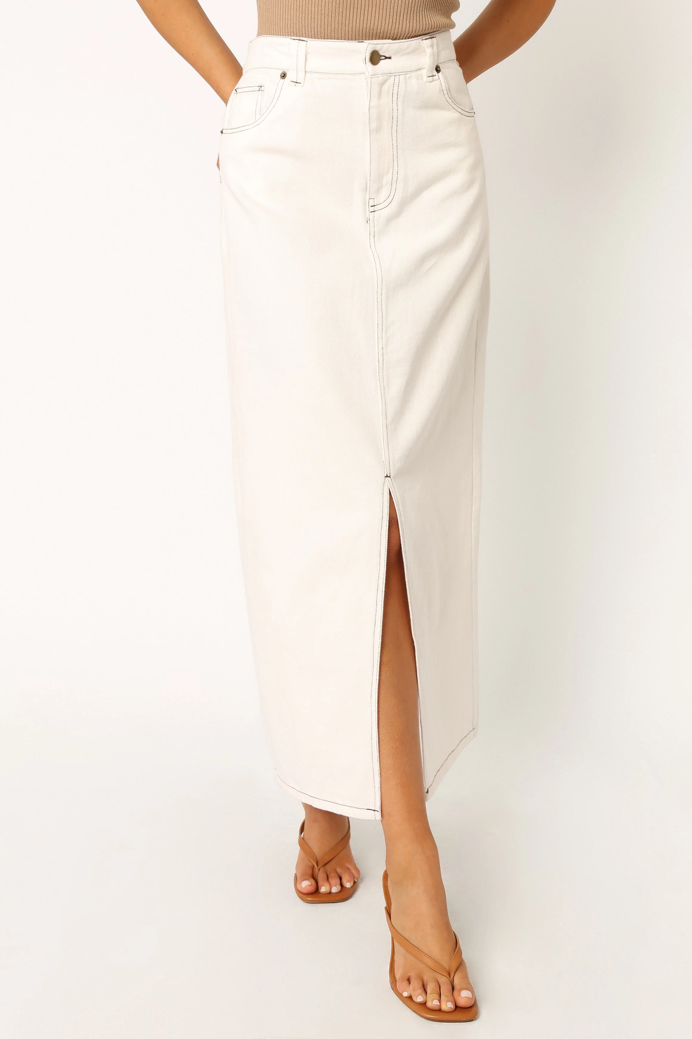 Rana Denim Midi Skirt - White - Image 7