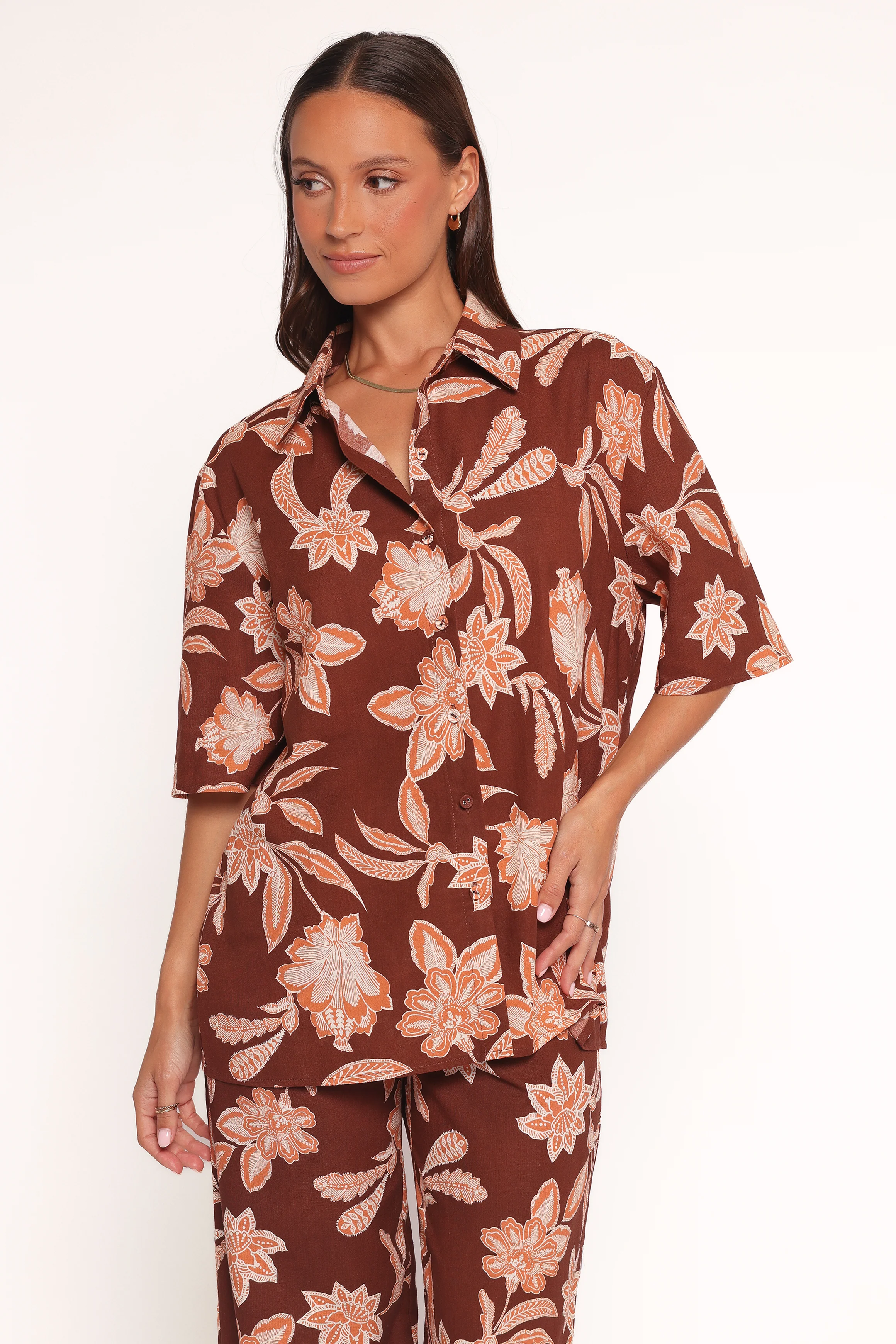 Samira Short Sleeve Shirt - Orange Floral - Image 5