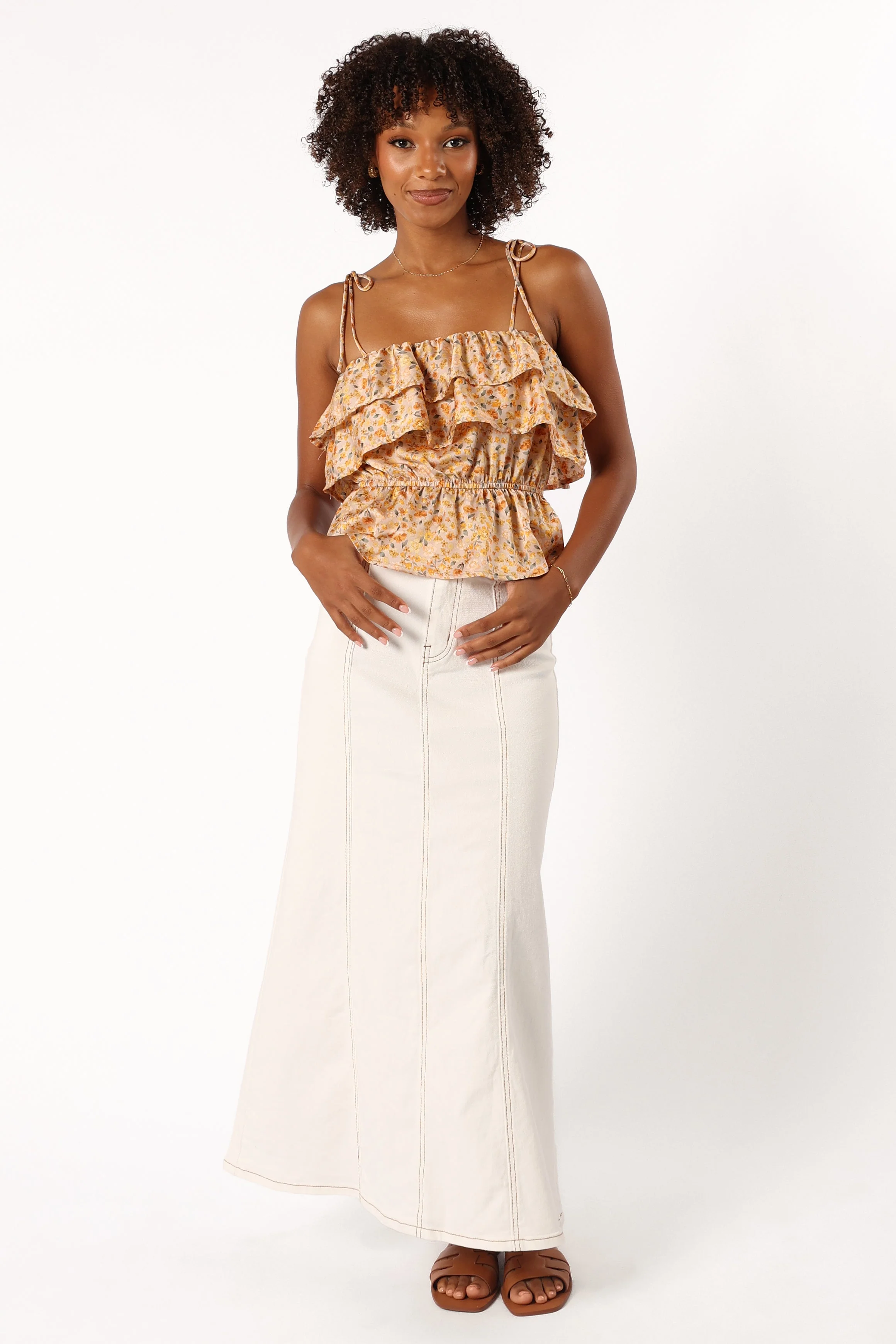 Skyla Ruffle Top - Taupe Multi - Image 6