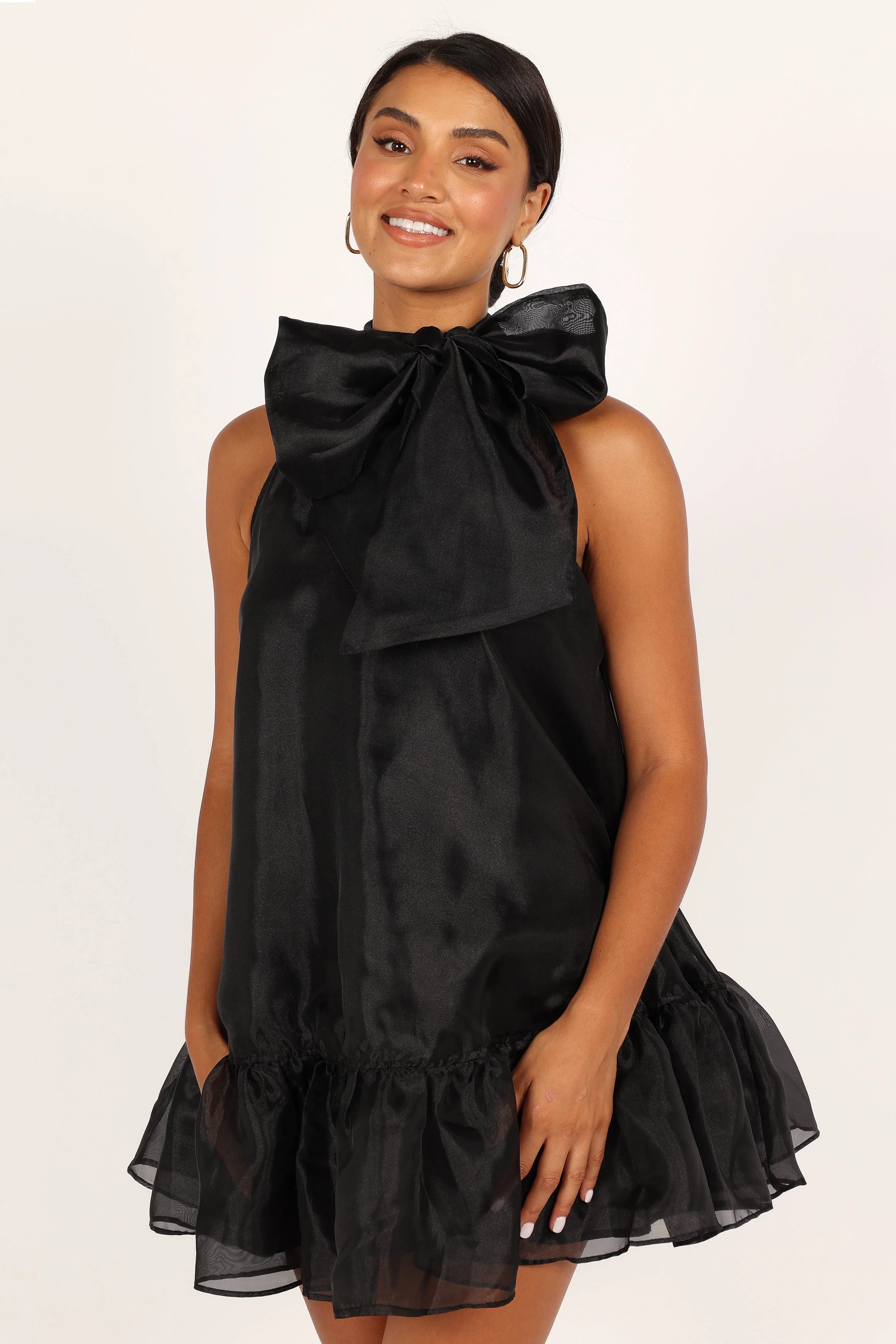 Sophia Bow Mini Dress - Black - Image 9